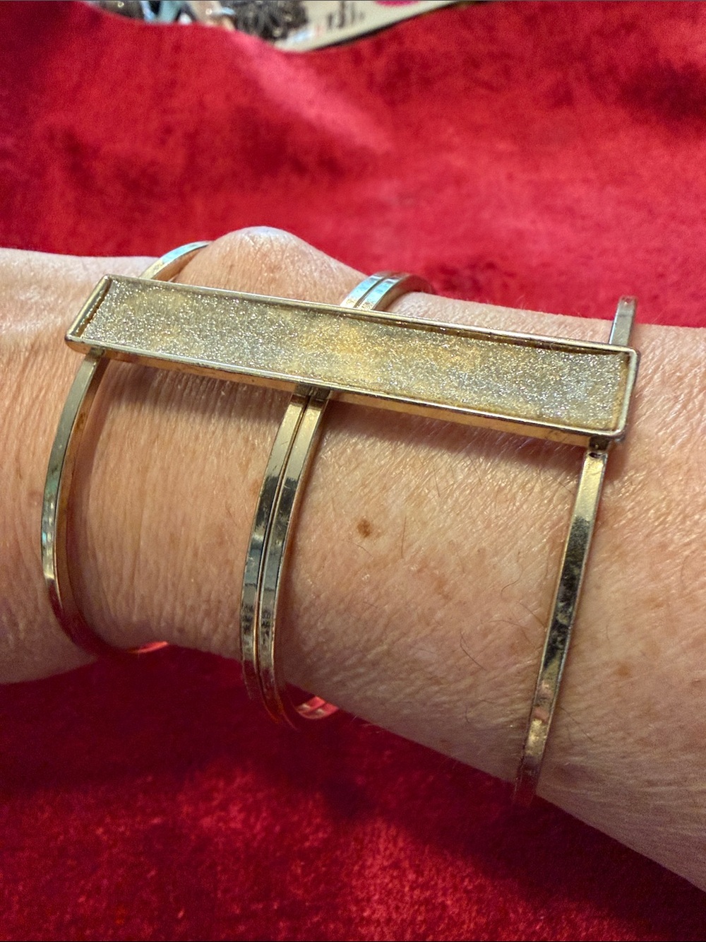 Gold-Tone Multi-Band Rectangle Accent Bangle Bracelet some wear see pics